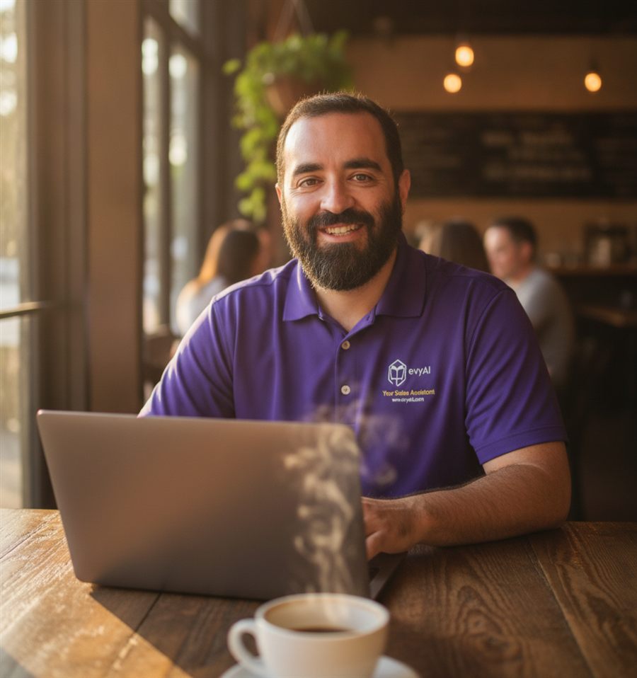 Joe Apfelbaum working from a café